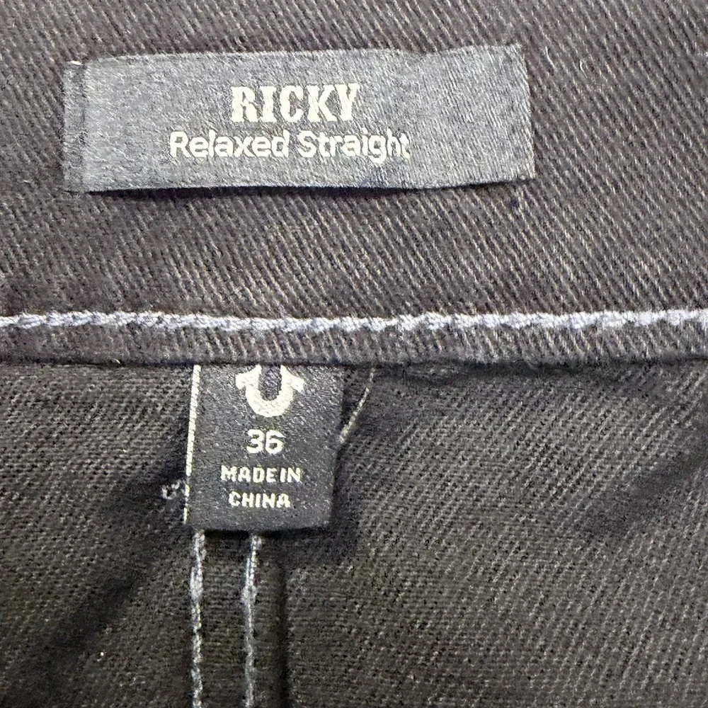 True Religion Ricky Flap SN Black Jeans Mens 36x32 Straight Leg NWT Retail $164
